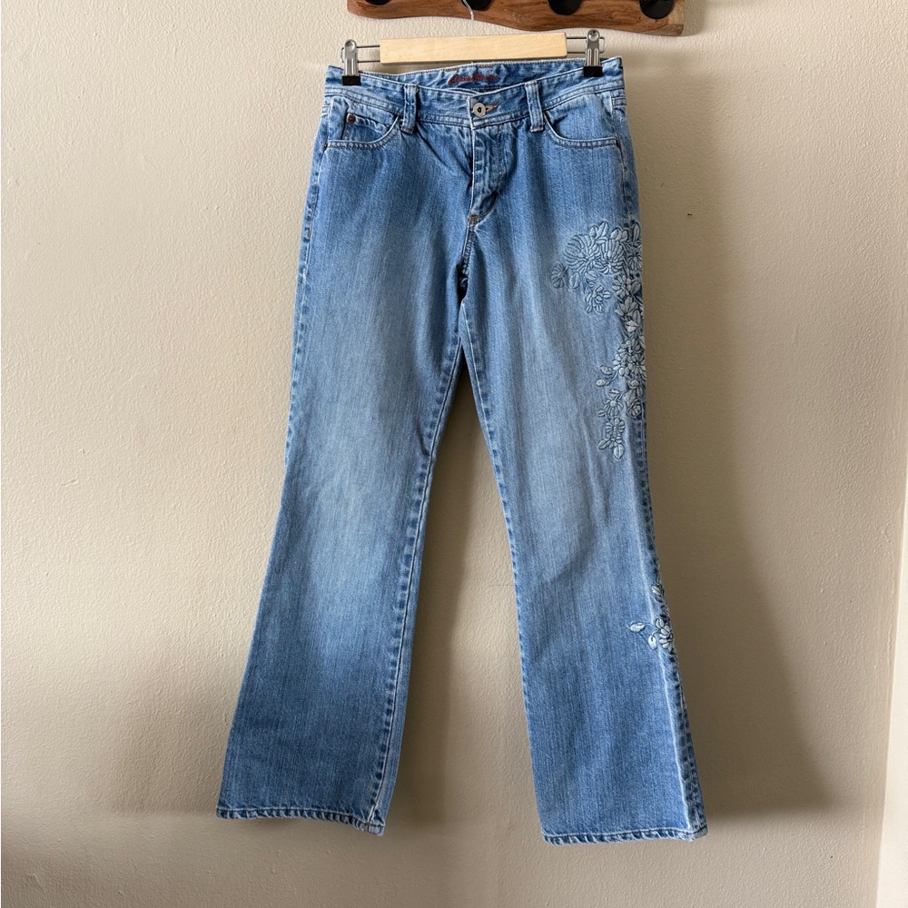 Eddie Bauer Vintage Y2K Embroidered Floral Mid Rise 100% Cotton Jeans Size 4